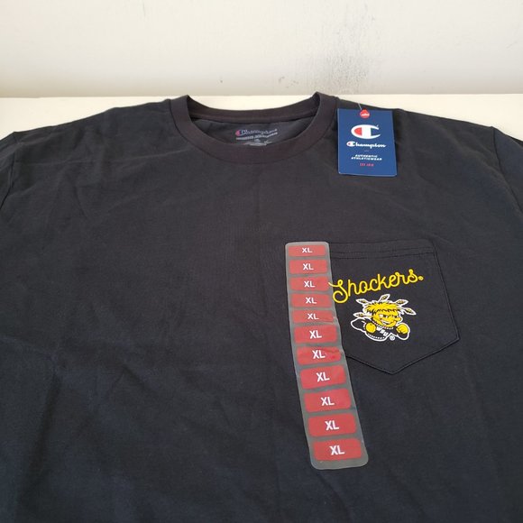 Wichita State Shockers Front Pocket T-Shirt Mens XL Black Champion Flowers NWT - Picture 3 of 10